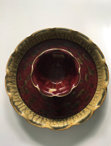 Red & Gold Pottery Chip & Dip - Large