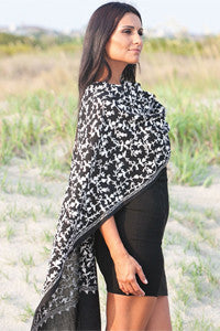Wrap - Samira Embroidered Wool Black & White