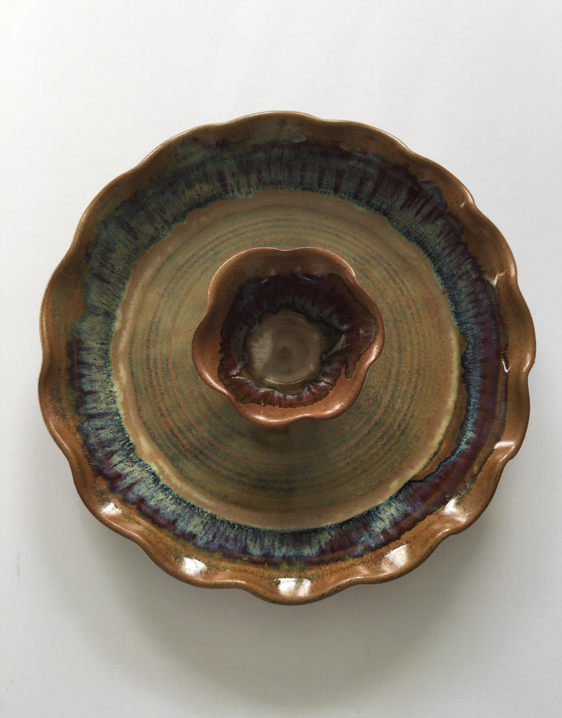 Blue and Sienna Pottery Chip and Dip - Large