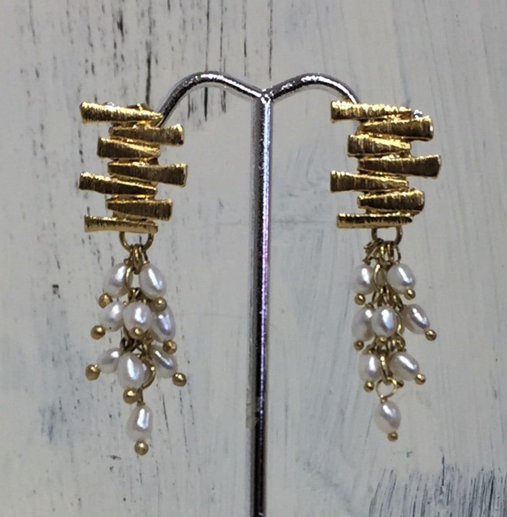 Brazilian Earrings with Fresh Water Pearls & Gold Bars