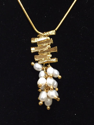Brazilian Pendant Necklace with Fresh Water Pearls & Gold Bars