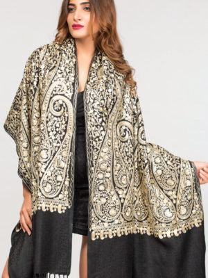 Wrap - Tanya Embroidered - Black & Gold