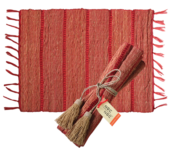 Place Mat - Set/4 - Vetiver - Red Persimmon Stripe